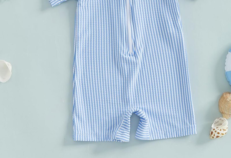 Baby Boy Seersucker Sunsuit with Sun Hat — Blue Stripe
