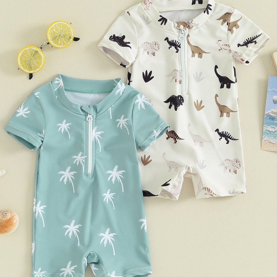 Baby Boy Zip Sunsuit — Palm & Dino Prints