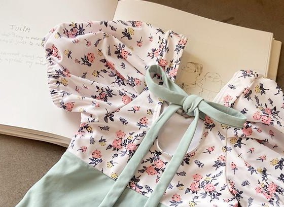 Baby Girl Puff-Sleeve Swimsuit — Mint & Ditsy Floral