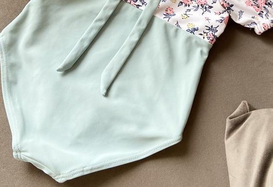 Baby Girl Puff-Sleeve Swimsuit — Mint & Ditsy Floral