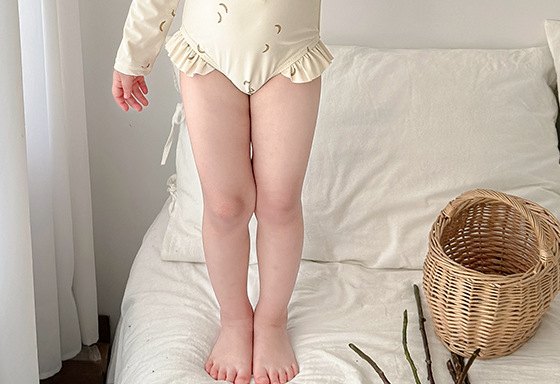 Baby Long-Sleeve Swimsuit — Cream Moon Print