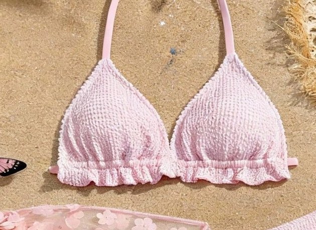 Girls' Ribbed Bikini Set with Floral Sarong — Pink