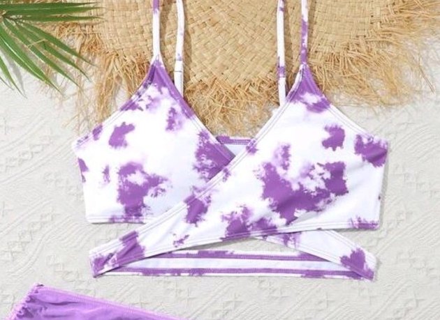 Girls' Tie-Dye Bikini Set with Wrap Skirt — Purple