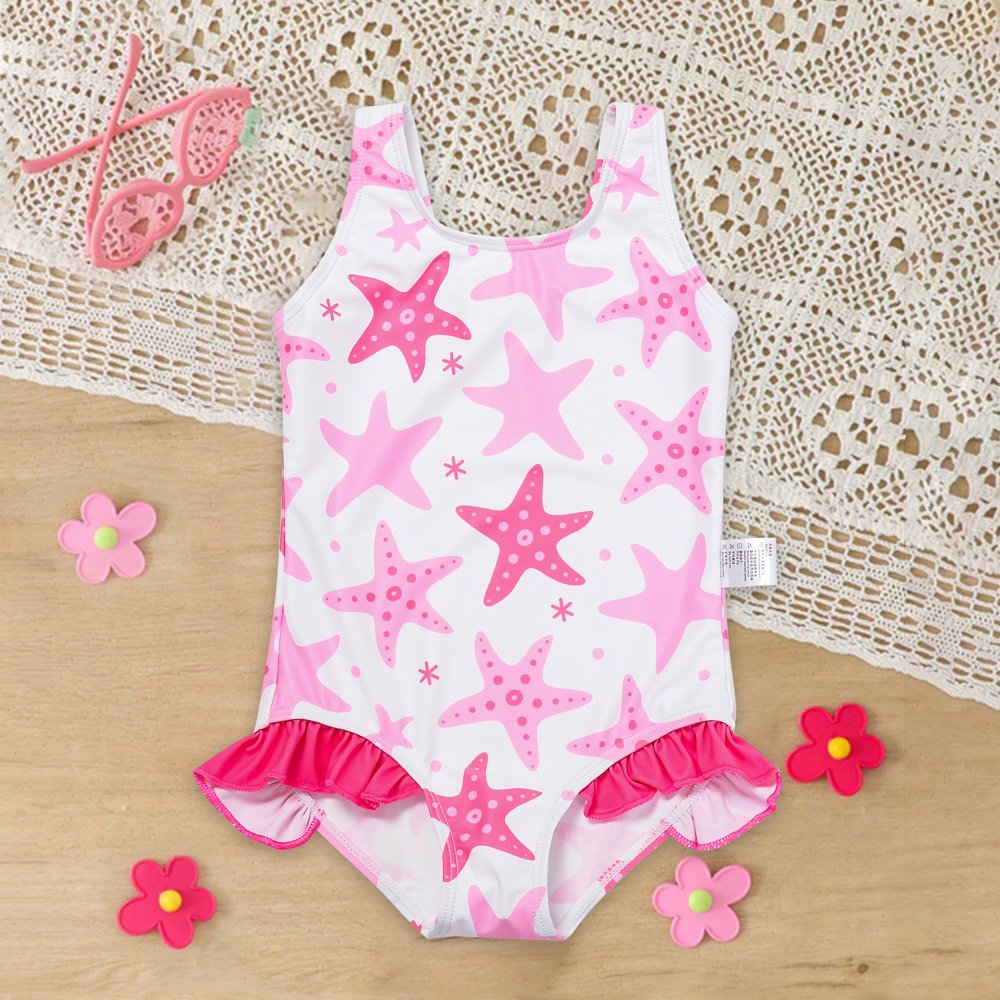 Girls' One-Piece Swimsuit — Starfish Print
